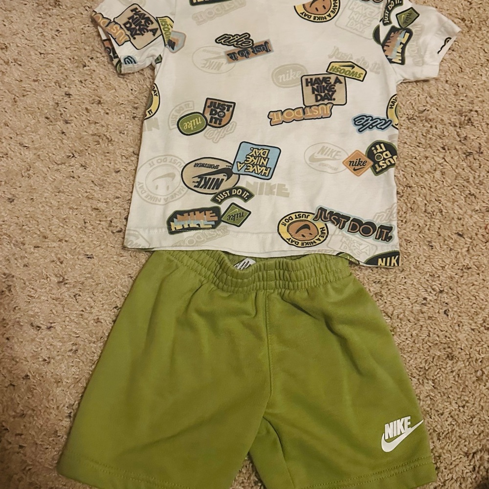 Nike Patchwork Tee and Olive Shorts Set